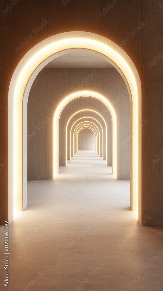 A serene corridor featuring multiple illuminated arches, creating a sense of depth and tranquility. A serene corridor featuring multiple illuminated arches, creating a sense of depth and tranquility.