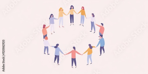 Top View of People Holding Hands in Circle on White Background. Vector Illustration Representing Teamwork, Support with Open Hand Symbol.