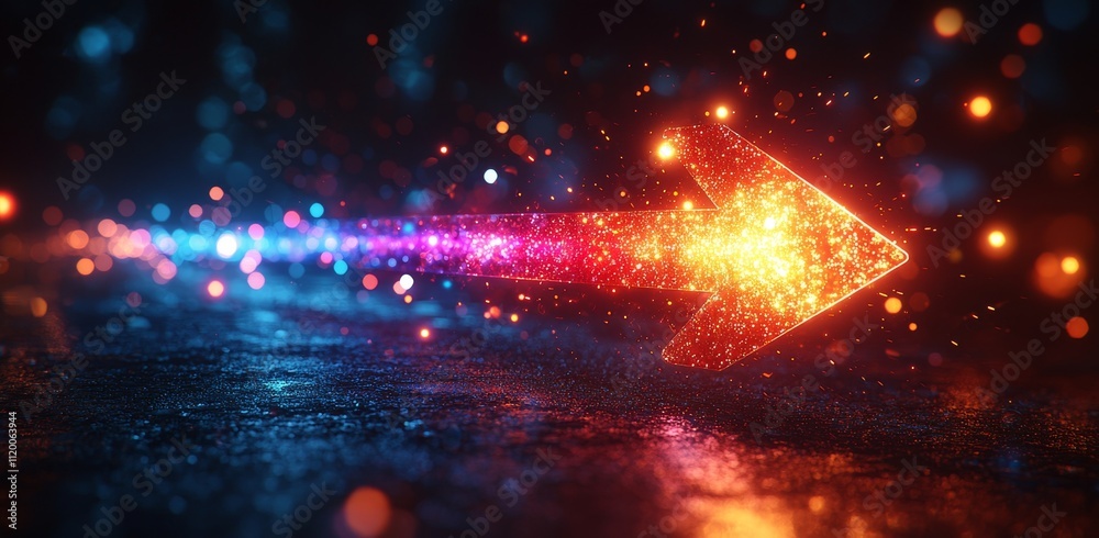 A brilliant arrow made of luminous light beams, aimed at the center of a black backdrop, creates a stylish and dynamic form that suggests movement and speed. A brilliant arrow made of luminous light beams, aimed at the center of a black backdrop, creates a stylish and dynamic form that suggests movement and speed.
