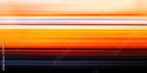 Abstract blurred sunset background with stripes of light in orange yellow and black, horizontal lines glowing gradient in motion blur