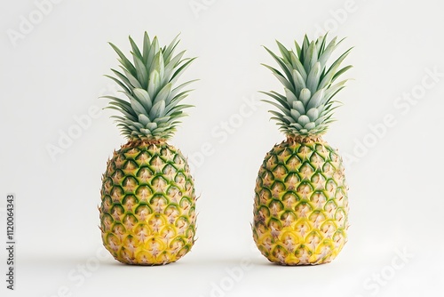 Two Whole Pineapples on a White Background