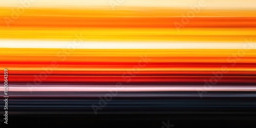 Abstract blurred sunset background with stripes of light in orange yellow and black, horizontal lines glowing gradient in motion blur