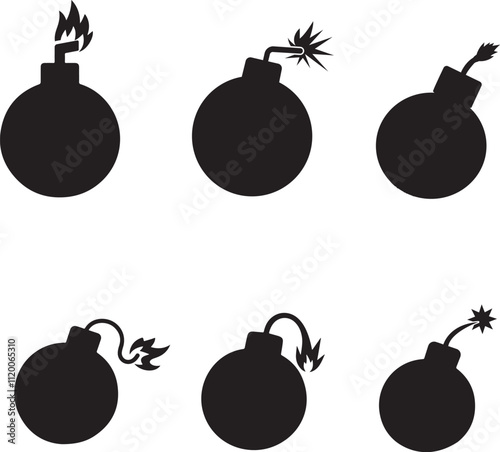 bomb and burning icon set , vector dawning illustration,  Boom set collection