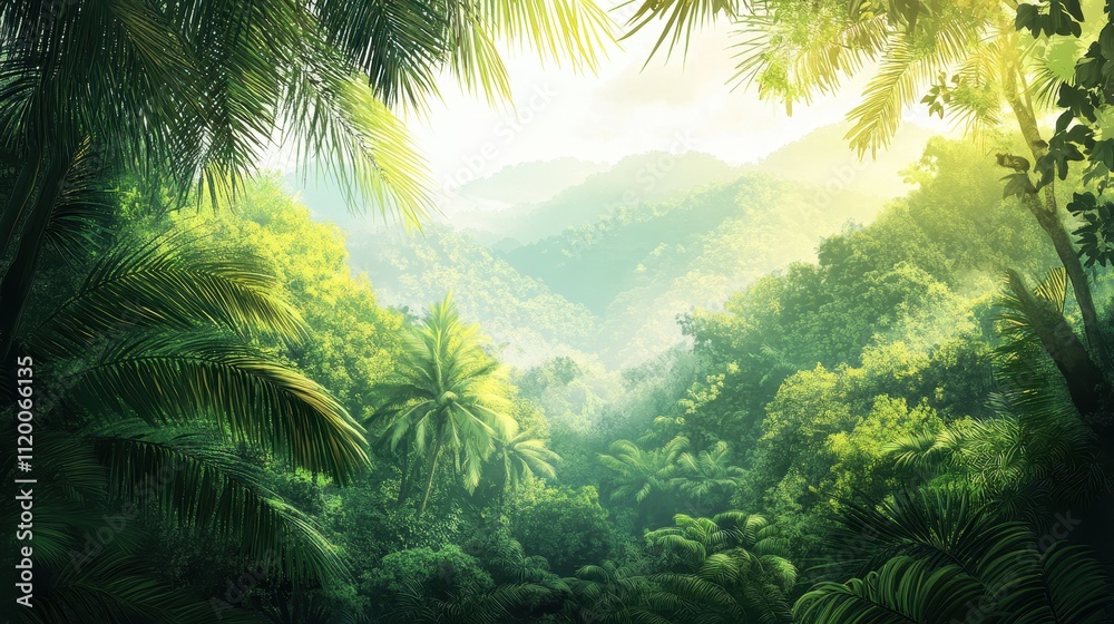 Vibrant Jungle Landscape in Digital Art Style Vibrant Jungle Landscape in Digital Art Style