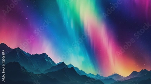 Magical Aurora Borealis: Serene Mountain Range Night Sky