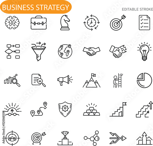 Business Strategy Icons Planning, Growth, Success, and Teamwork