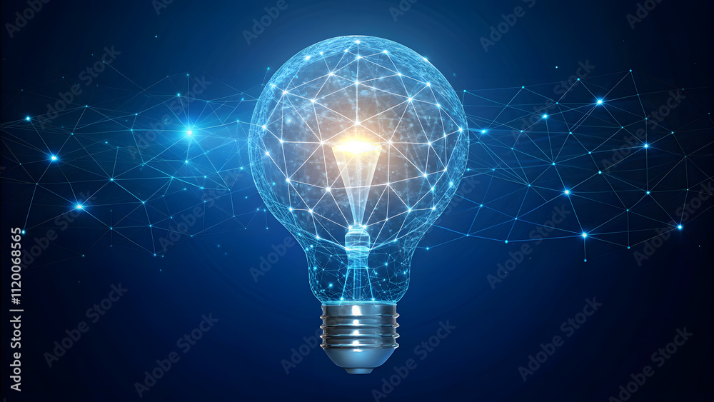 Illustration of a glowing lightbulb on a dark blue background. creative Idea concept Illustration of a glowing lightbulb on a dark blue background. creative Idea concept