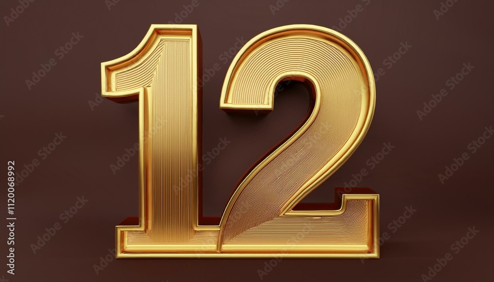 12 golden 3d render symbol, copy space. Generated image