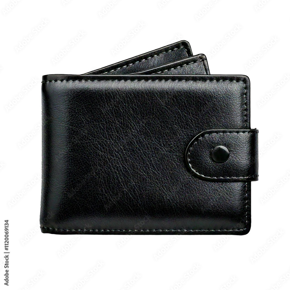 a Black leather men's wallet isolated on transparent background