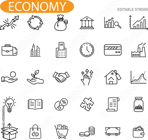 Economy Icons Growth, Finance, Business, Banking, and Market Trends