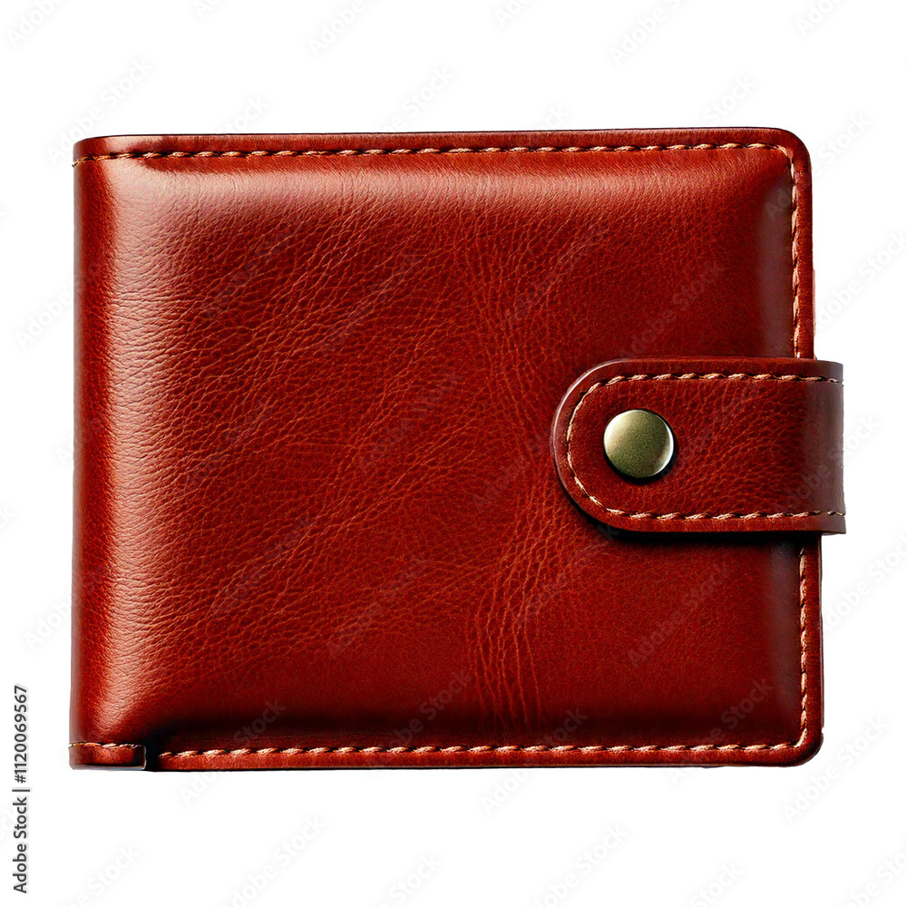 Brown leather men's wallet isolated on transparent background
