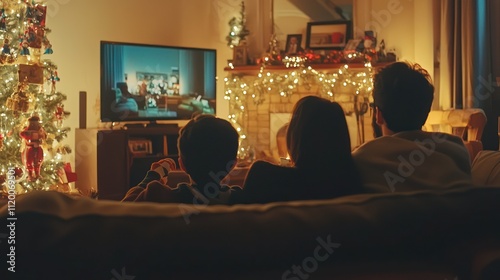 Family gathered in a cozy living room, enjoying quality time while watching television.