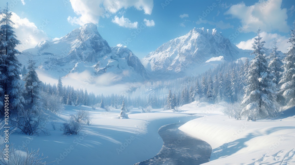 Tranquil Winter Landscape with Snow-Covered Pines Tranquil Winter Landscape with Snow-Covered Pines