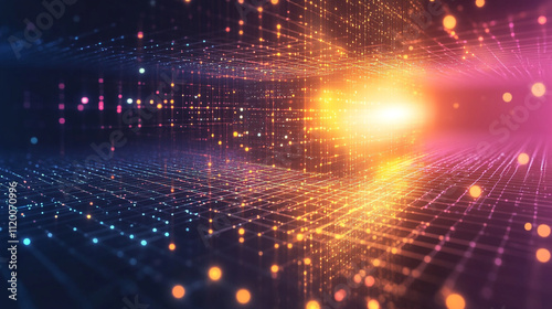 Wallpaper Mural abstract digital background blue-pink, A glowing firewall icon represented by a burning digital wall on a background  Torontodigital.ca