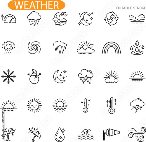 Weather Icons Sun, Rain, Snow, Wind, and Climate Symbols