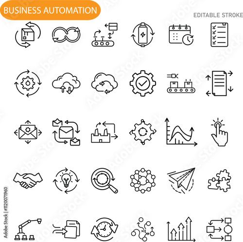 Business Automation Icons Workflow, Process, Efficiency, Technology, System