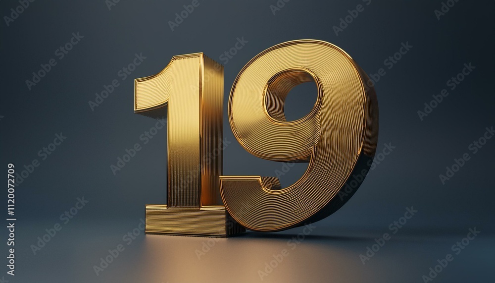 19 golden 3d render symbol, copy space. Generated image 19 golden 3d render symbol, copy space. Generated image