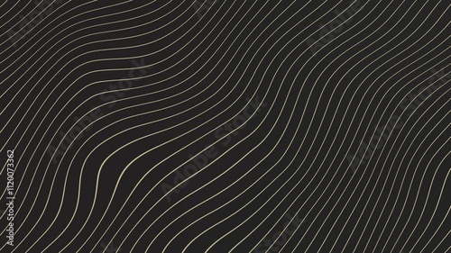 Sleek, wavy pattern of thin, gold lines flowing across a black background, evoking a sense of modern minimalism and elegance.