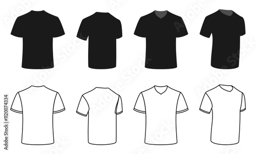 T shirt mockup set front back and side view. vector illustration isolated on white background.