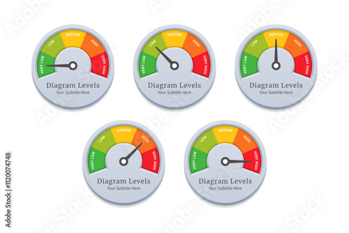 Diagram Scale Meter or Rating Meter with 5 Options and Editable Text for Business Presentation, Poster, Banner and Booklet.