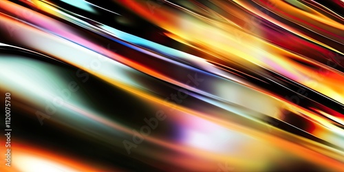 Abstract blurred background molten metal in colorful flowing streaks of light with gradients in yellow green purple black