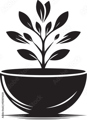 Black silhouette of a potted plant