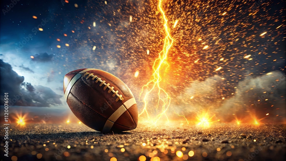 Dramatic Football Scene with Lightning and Explosions Dramatic Football Scene with Lightning and Explosions