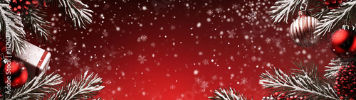 Christmas Red background with white snowflakes 