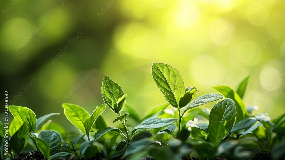 Sprouting green leaves in a sunny natural environment Sprouting green leaves in a sunny natural environment