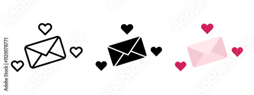 Love letter icon. Declaration message symbol. Valentine envelope with hearts vector illustration. Wedding invitation sign. Pink love letter with heart pictogram. Romantic male declaration concept.