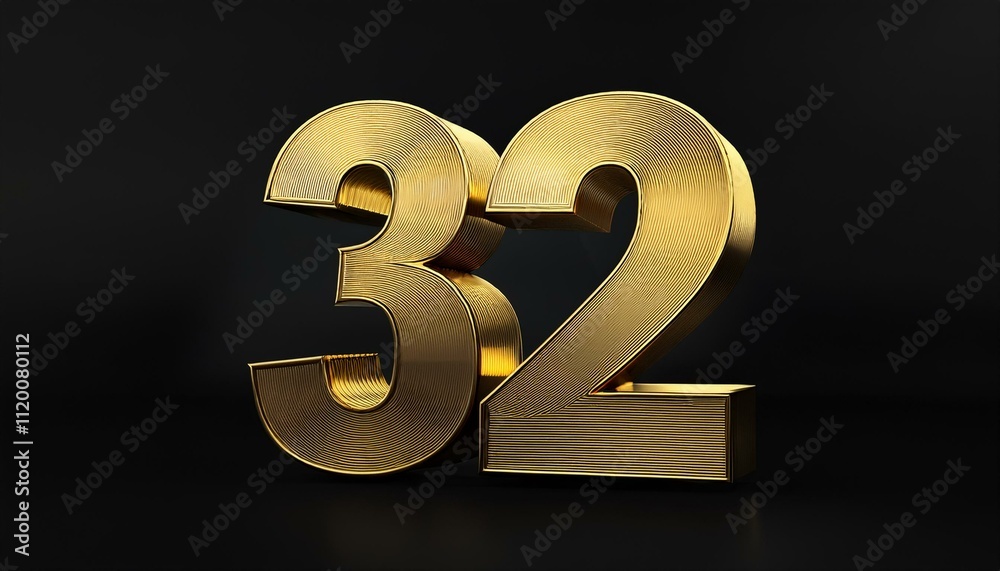 32 golden 3d render symbol, copy space. Generated image 32 golden 3d render symbol, copy space. Generated image