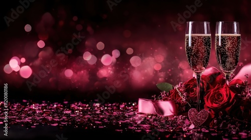 Romantic Celebration with Champagne and Roses