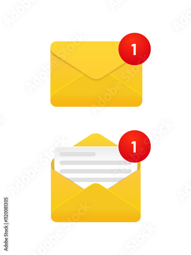 New message notification concept on realistic smartphone mockup. New email pop up. Incoming, open messaging. Chatting, mail, post, letter symbol, sign, emblem with new notification for UI UX website