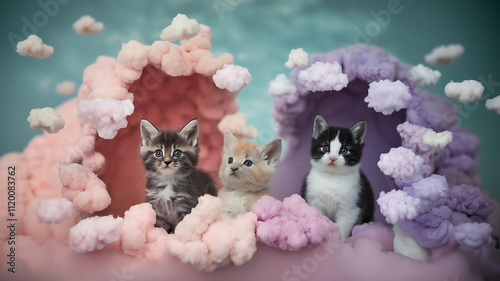 Abstract Soft pastelcolored clouds gently swirl together forming abstract shapes of adorable animals such as kittens and bunnies Photography copyspace TiltShift Simulate a shallow depth of field maki photo