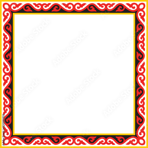 Vector square colored ancient Russian ornament. Slavic rectangle, border, frame. Painting of the royal chambers