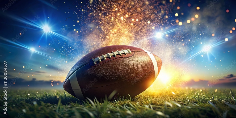 Dynamic Football with Sparkling Background at Sunset Dynamic Football with Sparkling Background at Sunset