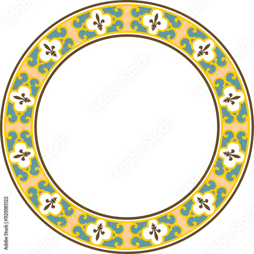Vector colored round classic renaissance ornament. Circle, ring, european border, revival style frame