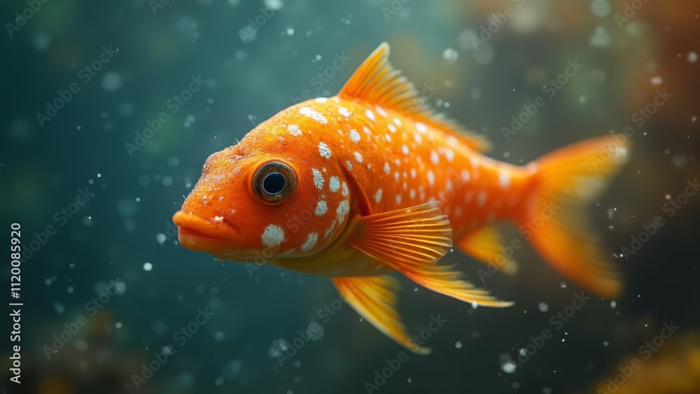 A goldfish swimming in an aquarium with bubbles