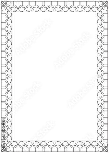 Vector black contour square Egyptian ornament. Rectangle, frame, ancient Egypt.Pattern of lotus flowers and sun