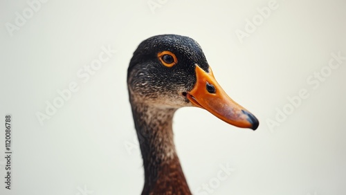  A close up of a duck's head with a white background photo