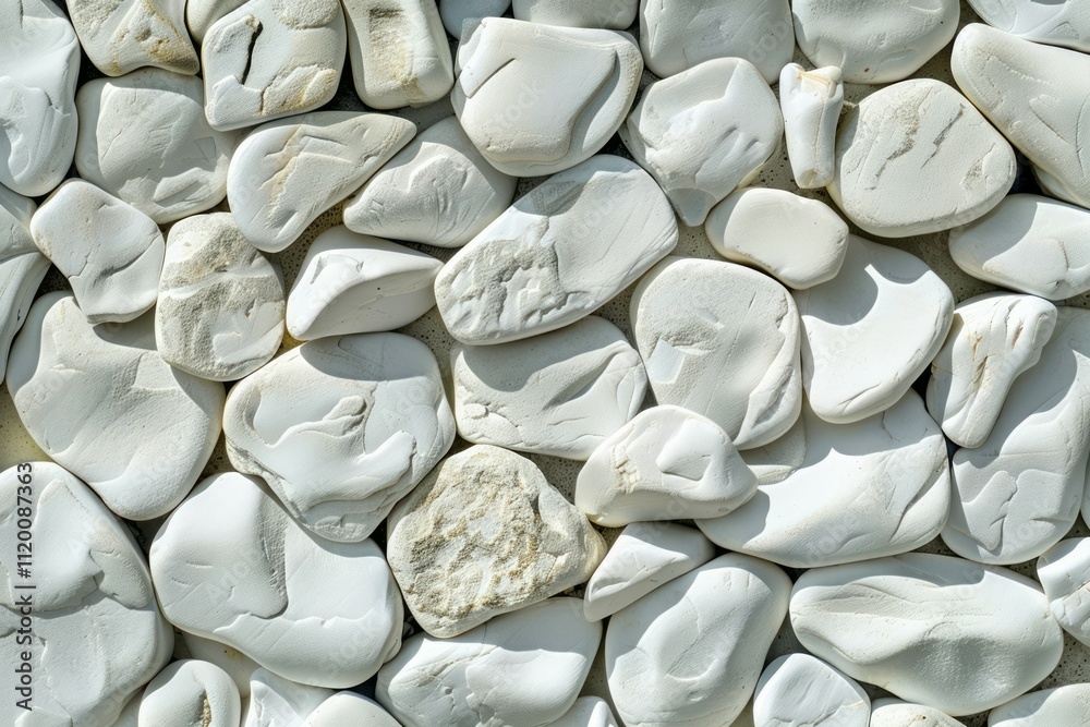Fototapeta premium Photo of Pile of white pebble stones. Background texture for backdrops or mapping