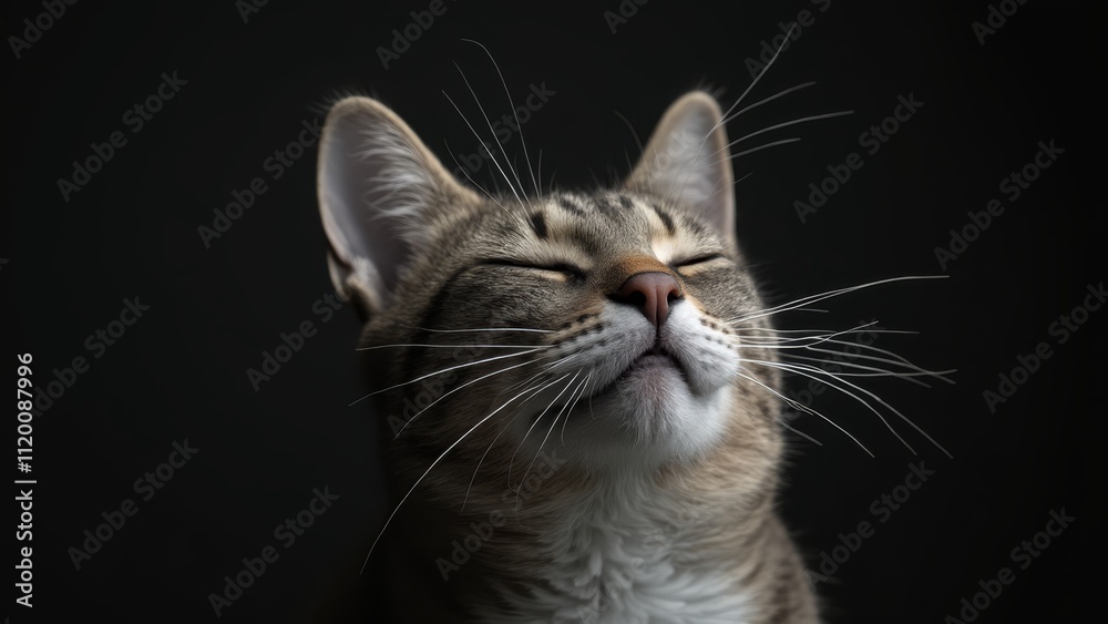 A close up of a cat with its eyes closed A close up of a cat with its eyes closed