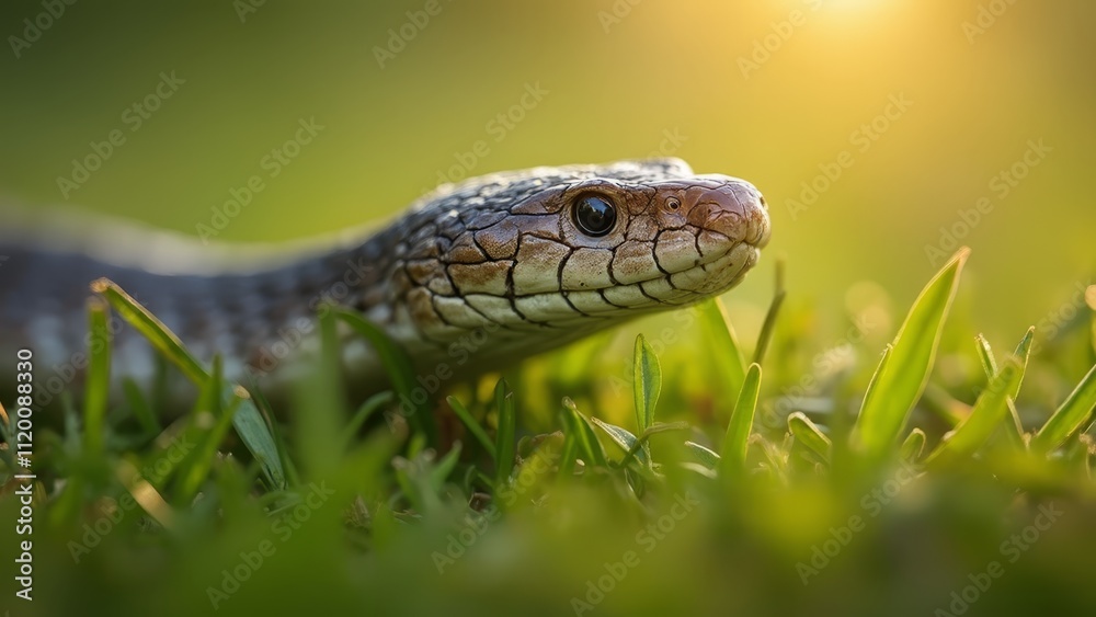 A close up of a snake in the grass A close up of a snake in the grass