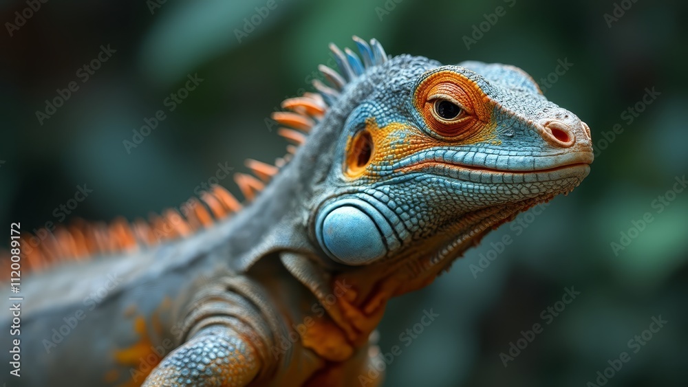 A close up of an iguana's head with a green background A close up of an iguana's head with a green background