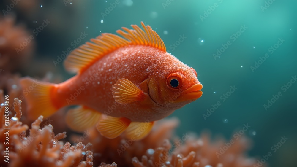A bright orange fish swimming in an aquarium A bright orange fish swimming in an aquarium