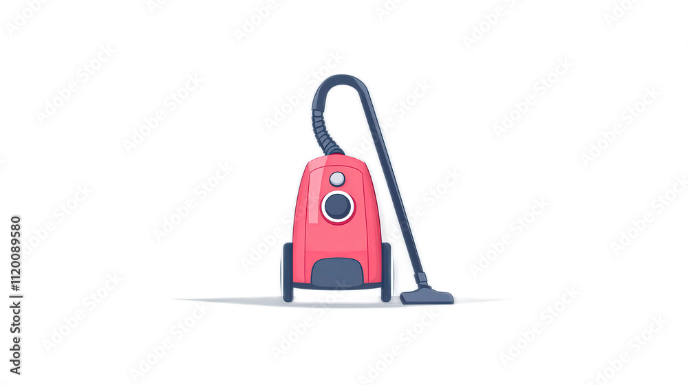 Cartoon Style Red Vacuum Cleaner with Hose and Handle Design
