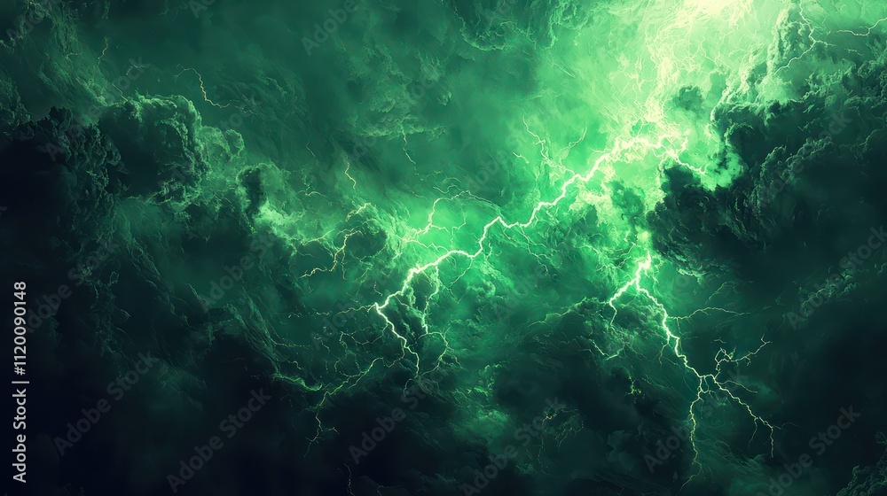 Obraz premium Green lightning in a dark cloud.