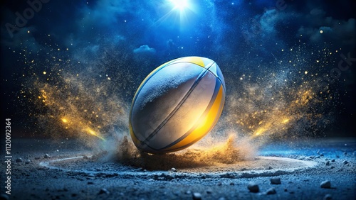 Dynamic Rugby Ball in Action with Vibrant Effects