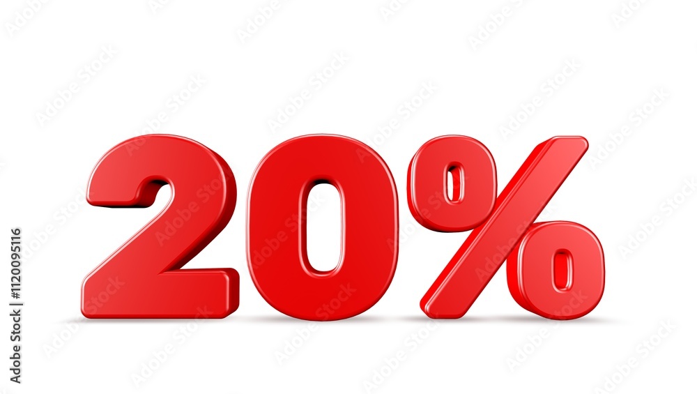 20% 3D rendering illustration isolated with Red Color on white background 3D percent and signs 20% 3D rendering illustration isolated with Red Color on white background 3D percent and signs