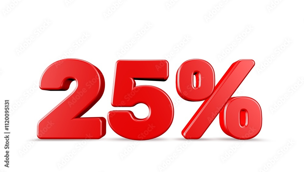 25% 3D rendering illustration isolated with Red Color on white background 3D percent and signs 25% 3D rendering illustration isolated with Red Color on white background 3D percent and signs